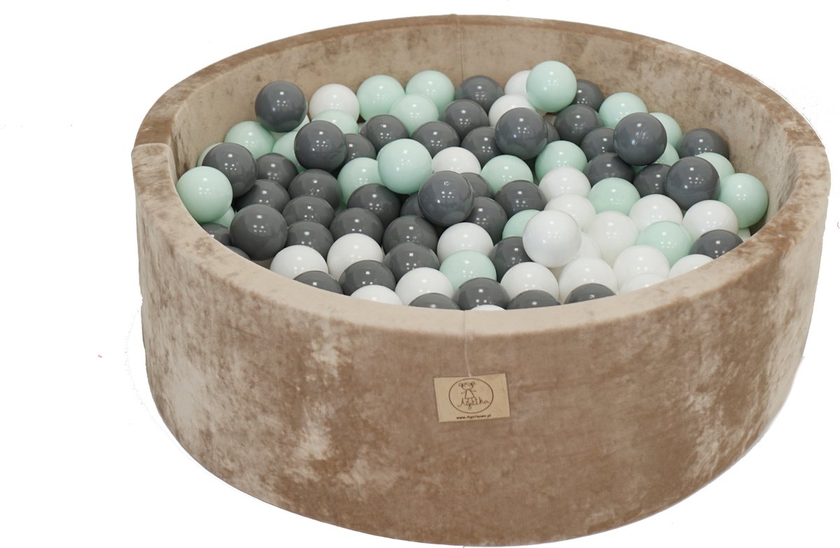 Ballenbakje.nl - Ballenbak XL VELVET GOUD | 90x30 cm | Inclusief 200 ballen - Mint, Grijs, Parel Wit